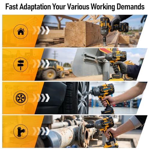 Avalution Cordless Impact Wrench 1/2 Inch, Brushless High Torque Impact Gun, 4-Speed Variable Power Wrench with LED Light for Tire Removal, Auto Repair & DIY Projects, Tool Only