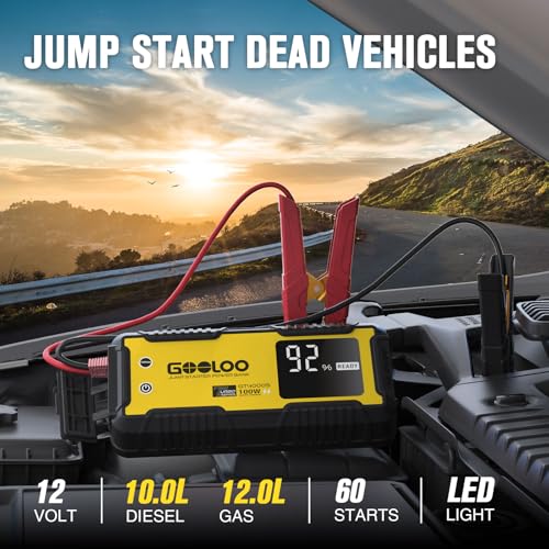 GOOLOO GT4000S Jump Starter 4000A Car Jumper Starter (Up to 10L Diesel All Gas Engines), 100W Fast-Charging Lithium Jump Box, SuperSafe Portable Car Battery Charger for 12V Vehicles, Yellow - color: Yellow