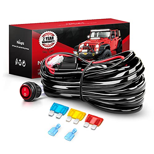 Nilight Wiring Harness Kit 14AWG Heavy Duty 12V On-Off Switch Power Relay Blade Fuse for Off Road LED Work Light Bar-ONE Lead - color: 14AWG-1 Lead