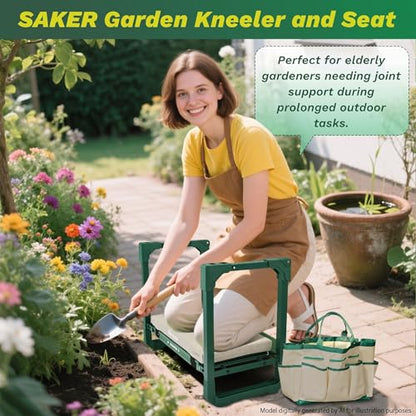 Saker Garden Kneeler and Seat Foldable Gardening Stool with Extendable Legs & Thickened Pad, Tool/Storage Bag, Heavy Duty 400lbs Support for Elderly, Gardening, Outdoor Use - size: Luxury version