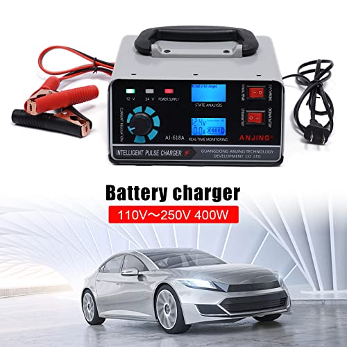 12V/24V Lithium Lead Acid Battery Charger with LCD Display, Intelligent Battery Maintainer Trickle Charge for Car, Motorcycle, Van