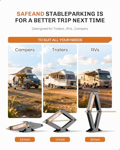 RV Stabilizer Jacks - 6500lbs Heavy Duty Scissor Jacks for Travel Trailer & Camper, Set of 2 with Crank Handle, Drill Bit, 24" Max Lift - WELLUCK