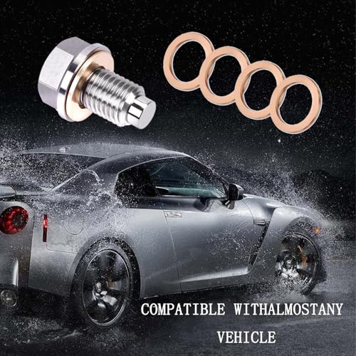 M14x1.5 Magnetic Oil Drain Plug, Magnetic Stainless Steel Oil Pan Drain Nut Bolt with 5PCS Copper Crush Washer Anti Leakage, Universal Leak-proof Replacement,Fits Most Cars,Motorcycles,Boats - size: M14×1.5