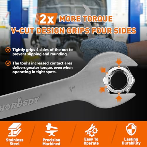 HORUSDY Thin Open End Wrench Set | Bike Wrench Set with Rolling Pouch | 19-Piece SAE & Metric | CR-V Steel | 1/4" to 1-1/16" & 5.5mm to 27mm for Mechanics - size: SAE & Metric 19-Piece