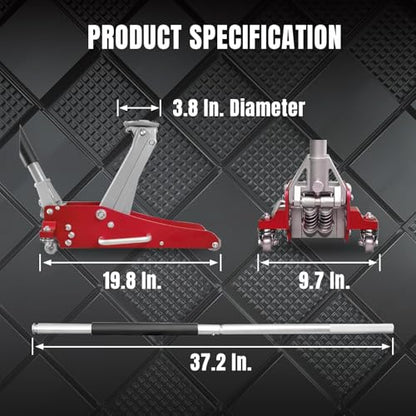 1.5 Ton (3300 lb) Racing Floor Jack - Aluminum/Steel Hybrid with Quick Lift Pump - Low Profile Design for Sports Cars - TAM815016