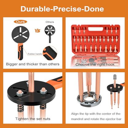 55-in-1 Bearing Puller Kit, Upgraded Heavy-Duty Wheel Bearing Removal Tool & Blind Hole Puller Set with Non-Slip Handle for Automotive, Industrial, Farm Use, Includes Portable Case (55in1-puller) - size: 55in1-puller