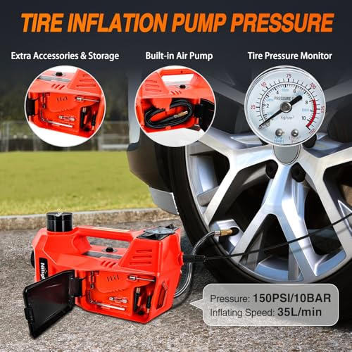 Nilight Electric Car Jack Hydraulic 5 Ton 12V Electric Jack with Inflatable Pump LED Light 3 in 1 Portable Electric Hydraulic Floor Jack for Car Tire Change Sedan SUV MPV Truck Emergency Kit, Orange - size: 5 T w Inflatable Pump