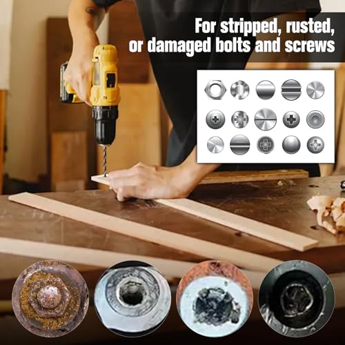 11Pcs Easy Out Screw Extractor Set, Titanium Coating Left Hand Drill Bit and Bolt Extractor Kit with 1/4" Adaptor, Reverse Drill Bit Extractor Set for Rusted Rounded Damaged Nuts Screws