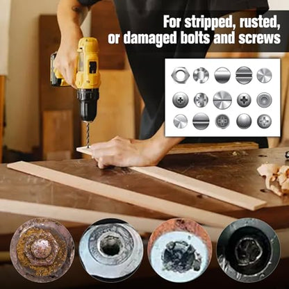 11Pcs Easy Out Screw Extractor Set, Titanium Coating Left Hand Drill Bit and Bolt Extractor Kit with 1/4" Adaptor, Reverse Drill Bit Extractor Set for Rusted Rounded Damaged Nuts Screws
