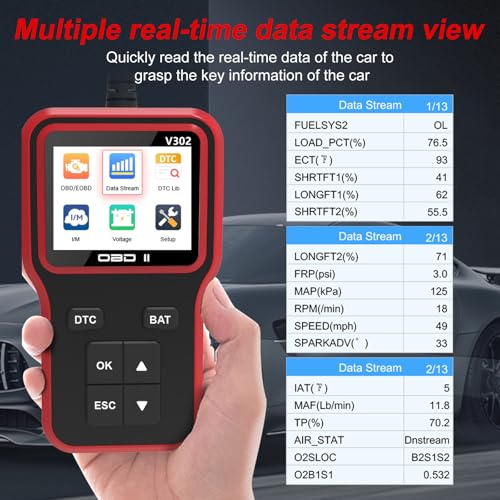 OBD2 Scanner Diagnostic Tool - Code Reader for Cars, Check Engine Light, Read/Clear Error Codes, Emissions Readiness, Battery Tester, All OBD II Vehicles Since 1996 - color: Red