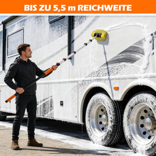 14FT Car Wash Brush with Long Handle, 12-Inch Soft Bristle Car Cleaning Brush for Cleaning RV, Truck, Boat, Solar Panels, Orange