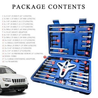 50PCS Harmonic Balancer Puller Set, Steering Wheel Flywheel Puller Installer Tool Set, Flange Type Gear & Crankshaft Pulley Removal Tool Kit for Car Truck SUV, Car Accessories