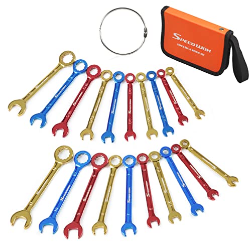 SPEEDWOX 10 Pcs Mini Combination Wrench Set Metric & SAE Color Plated Open and Box End Mini Wrenches Color Coated Midget Wrench Set with Portable Pouch and Large Ring（4-11mm(5/32-7/16"） - style: Metric & SAE
