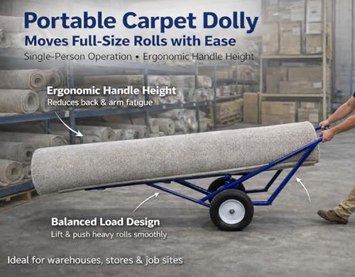 1000 lb Capacity Carpet Dolly with Pneumatic Wheels, Steel V-Cradle Roll Carrier, 61 x 26 x 20 Inch Floor Roller Cart for Carpet, Lumber, Pipes & Large Material Rolls,for Warehouses,Stores - size: Large Dolly – 1000 lb Capacity