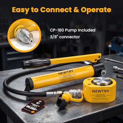 NEWTRY 10T Low Profile Hydraulic Jack Porta Power Kit + CP-180 Manual Hydraulic Hand Pump, Industrial Mini Hydraulic Cylinder, Stroke 0.4” - size: 10T Hydraulic Jack + cp-180 pump