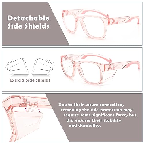 UKNOW Safety Glasses - Anti Fog Lenses - Eye Protection with Side Shields - ANSI Z87.1 Protective Eyewear - UV Protection - color: Pink