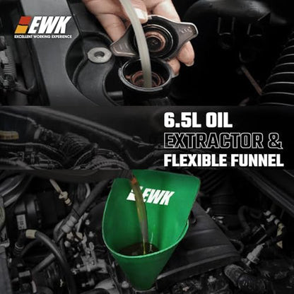EWK Oil Change Bundle, 6.5L Pneumatic/Manual Fluid Extractor Pump + Flexible Reusable Funnel, Complete DIY & Pro Kit for Clean, Fast, Mess-Free Engine Maintenance - size: 6.5L + Flexible Oil Funnel