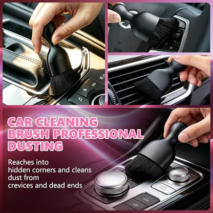 Windshield Cleaning Tool, 13PCS Car Detailing Kit Interior Cleaner, Car Window Cleaner with Extendable Handle, Car Interior Cleaning Kit with Detailing Brushes for Women Men (Pink) - color: pink