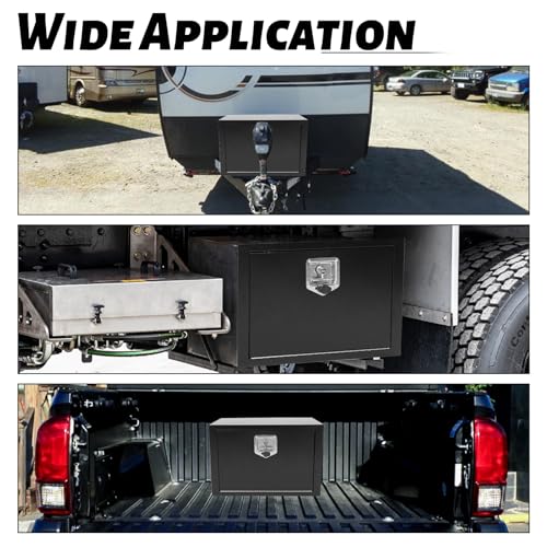 Steel Underbody Truck Tool Box ,Storage Organizer Toolbox with Key& Lock | Waterproof Tongue Box for Storage with Smooth Surface for Truck, Pickup, RV, Trailer - Black, 24" x 14" x 16" Inch - size: 24" x 14" x 16"