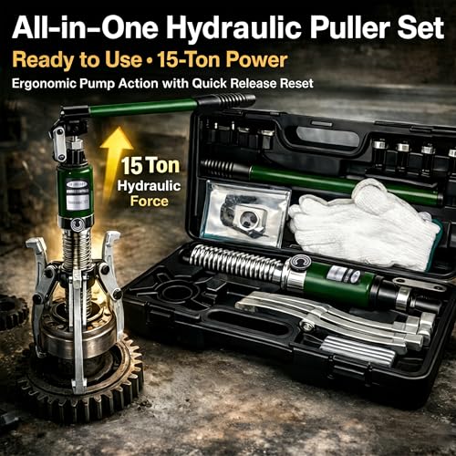 Hydraulic Gear Puller, 15 Ton Max. Capacity Hydraulic Puller, 2 or 3 Jaws Bearing Hub Separator, 3.9"- 11.8" Hydraulic Puller Separator Tool for Pulling Hubs (12 inch JAW) - size: 12 inch JAW