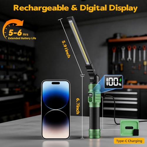 LNRYY Magnetic Work Light 2Pack,1500 High Lumens & All Aluminum Rechargeable LED Work Light, 7 Modes & 360° Rotation Magnetic Flashlight, Mechanic Light for Car Repairing, Fathers Day Dad Gifts | All Aluminum, 1500 High Lumens, Digital Display, 360° Rotat