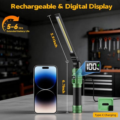 LNRYY Magnetic Work Light 2Pack,1500 High Lumens & All Aluminum Rechargeable LED Work Light, 7 Modes & 360° Rotation Magnetic Flashlight, Mechanic Light for Car Repairing, Fathers Day Dad Gifts | All Aluminum, 1500 High Lumens, Digital Display, 360° Rotat