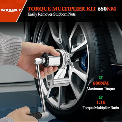 Torques Multiplier Wrench Kit, 1/2in Drive 1:16 Heavy Duty Lug Nut Remover. with 17 19 21 22mm Sockets,Carrying Case for Changing Tires, Swivel Wrench Included
