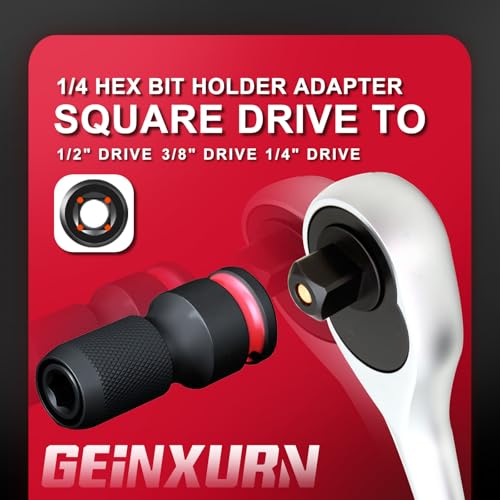 Geinxurn 6PCS Impact Screwdriver Bit Holders, 1/4-Inch Square Drive to 1/4-Inch Quick Release Hex Socket Adapter for Impact Wrench - size: 6pcs