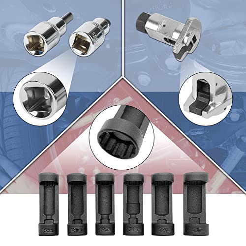 Strut Nut Socket 16mm 18mm 19mm 21mm 22mm 24mm with 12 Point 1/2" Drive Suspension Strut Spreader Socket 9pc Shock Absorber Tool