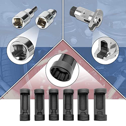 Strut Nut Socket 16mm 18mm 19mm 21mm 22mm 24mm with 12 Point 1/2" Drive Suspension Strut Spreader Socket 9pc Shock Absorber Tool