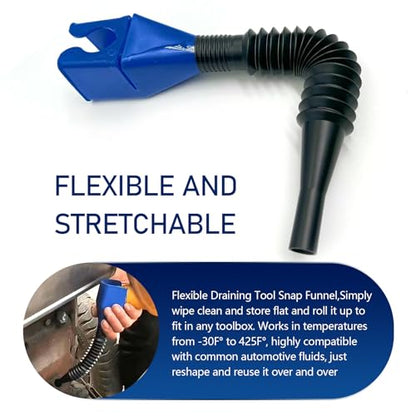 Blue Plastic Automotive Funnels, Portable Small Flexible Funnel with Hose for Oil Transfer, Universal for Most Cars, Motorcycle (2-Pack)