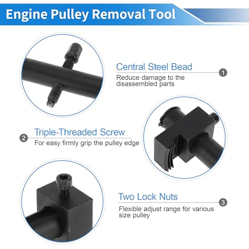 Adjustable Crankshaft Pulley Removal Tool 40mm-165mm, Universal Ribbed Auxiliary Drive Belt Pulley Remover Tool, Harmonic Balancer Puller for A/C Units Water & Power Steering Pumps
