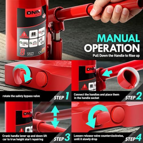 DNA Motoring 8 Ton / 16000 lbs Lifting Automotive Welded Hydraulic Bottle Jack for Car SUV Pickup Truck, Auto Repair, with Manual Handle & Carrying Storage Case, Red - color: red, style: 8 ton