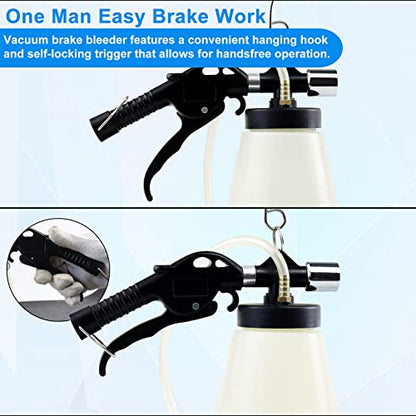 JoyFans 1L Capacity Pneumatic Brake Fluid Bleeder Extractor Tool Vacuum Brake Bleeder Kit with 90-120 PSI Master Cylinder Adapters Fluid Refill Bottle for Fluid Change on Motorcycle Car