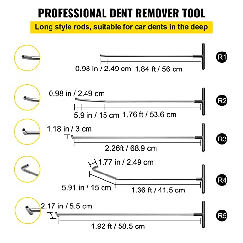 VEVOR Rods Dent Removal Kit, 13 Pcs Paintless Dent Repair Rods, Stainless Steel Dent Rods, Whale Tail Dent Repair Tools, Professional Hail Dent Removal Tool For Minor Dents, Door Dings And Hail Damage - style: 13 Pcs with 5 Rods