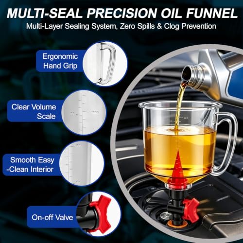 18-Piece Engine Oil Funnel Kit, 1.5QT/1.36L Oil Change kit with 12 Adapters & 2 Magnetic Adapter Organizer Boards