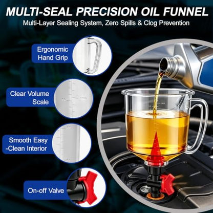18-Piece Engine Oil Funnel Kit, 1.5QT/1.36L Oil Change kit with 12 Adapters & 2 Magnetic Adapter Organizer Boards