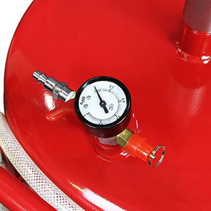 XtremepowerUS 20 Gallon Portable Waste Oil Drain Tank Air Operated Drainage Adjustable Funnel Height with Wheel, Red - size: 20 Gallon