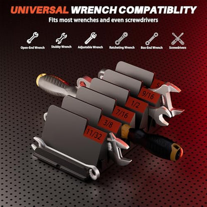 32 PCS Magnetic Wrench Organizer for Tool Drawer Storage, Black | Modular Wrench Holder with 6 Magnetic Strip, with SAE/Metric Labels, Perfect Tool Gift for Mechanics, DIYers, Father, Men - size: With Magnetic