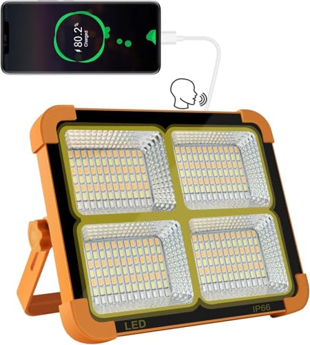 Portable LED Work Solar Light 100W 16500mAh 10000 LM with Stepless Brightness Job Site Battery Rechargeable LED Floor Light for Emergency Worklight for Hurricane (Orange(Voice Control)) - color: Orange(Voice Control)