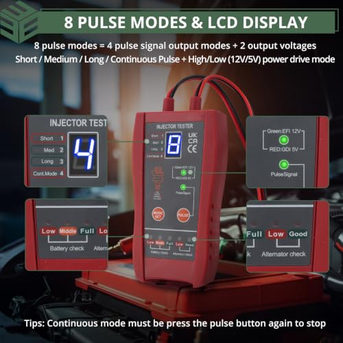 EYPINS 2 in 1 Automotive Fuel Injector Tester Cleaner Kit & Battery Check | Universal for EFI /GDI Injector Cleaning,Clogging Test,8 Pulse Modes,Dual Channel,Battery Alternator Diagnostic Tool
