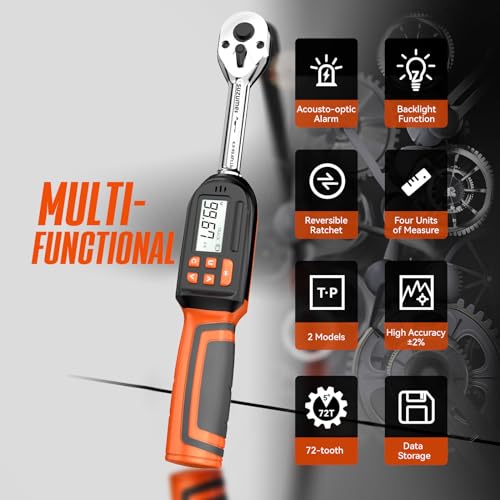 SUZUME Digital Torque Wrench 3/8 Drive (4.9-99.6 Ft. Lb / 6.6-135 N.m) | ±2% Accuracy,Buzzer and LED Alert,Electric Display,Peak & Track,Foot / Inch Pound,Automotive,Car, Moto,Spark Plug,Engine,Bike - size: 4.9-99.6 Ft. Lb, style: 3/8-Inch