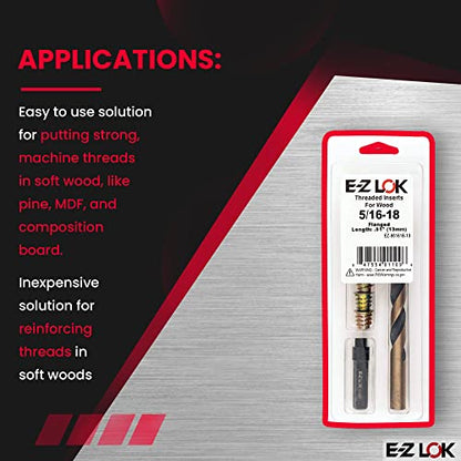 E-Z Hex Thread Repair Kit for Soft Wood Flanged Threaded Inserts 1/4-20 x 13mm, Drill, Installation Tool - size: 5/16-18 x 13mm, style: Flanged