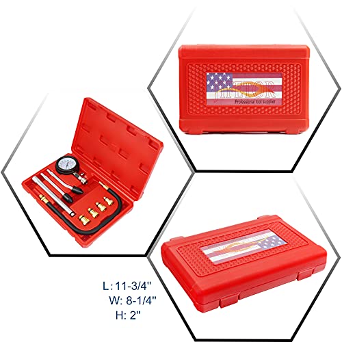 JIFETOR Engine Compression Tester Gauge Kit Cylinder Test Pressure Gage Tool 9PCS Set with Adapters for Testing Small Gas Petrol Gasoline Engine on Automotive Motorcycle Auto Outboard Motor Snowmobile