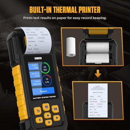 AUTOOL BT760 Automotive Battery Tester with Thermal Printer – 12V/24V Car & Motorcycle Battery Checker, Cranking & Charging Test, Reverse Polarity Protection, HD Color Display