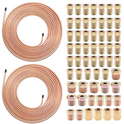 60Pcs 2 Sets 3/16 Inch 25 FT Brake Line Tubing Kit with 58 Pcs Brake Line Fittings, Copper Coated Alloy Steel Brake Lines Kit Replacement for Hydraulic Fuel Transmission Line - size: 3/16 + 3/16 Inch Gold, style: Brake Line