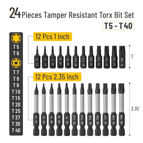 Bates Torx Bit Set, 24pc T5-T40, Tamper Resistant, Security Torx Bits - size: 24 pcs, T5-T40, style: Torx Bit Set