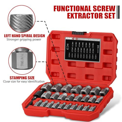 27-Piece Screw Extractor Set, 3/8" Inch Drive Easy Out Bolt Extractor kit Multi-Spline Hex Head for Removing Broken Studs Bolts Socket Screws - color: 27-piece
