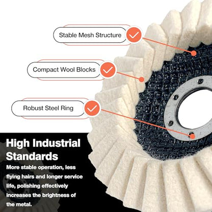 5 Pack Felt Wool Polishing Disc for Angle Grinder, 4-1/2" x 7/8" Wool Buffing Wheel Pad for Polishing Rough Surface to a Mirror Finish, for Metal Aluminum Marble Wood - style: 5pack-Flat Wool Polishing Disc