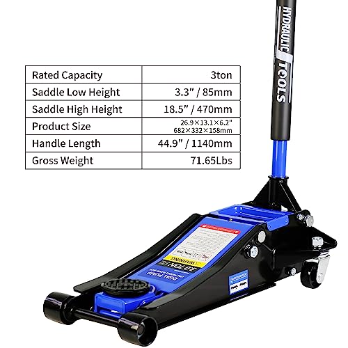 Floor Jack, Professional Heavy Duty Hydraulic Floor Jack, Low Profile Steel Racing Floor Jacks w/2 Piston Quick Lift Pump, Lifting 3.3"-18.5" 3 Ton(6000lb) Capacity Blue - color: Lift 3.3"-18.5" 3 Ton(6,000lb) Blue Steel